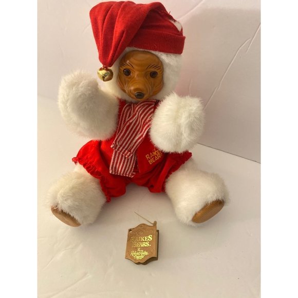 1989 RAIKES White Jointed Bear Collectable Wooden Face and Paws. - Picture 7 of 10